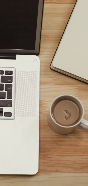 laptop, coffee, workplace Wallpaper 1440x3040