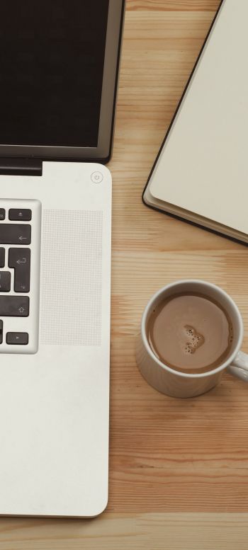 laptop, coffee, workplace Wallpaper 1440x3200