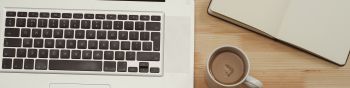 laptop, coffee, workplace Wallpaper 1590x400