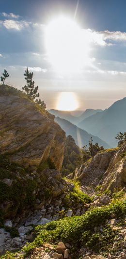 mountain landscape, dawn, landscape Wallpaper 1080x2220