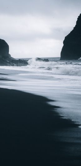 Обои 1080x2220 Пляж Рейнисфьяра, Исландия, темный