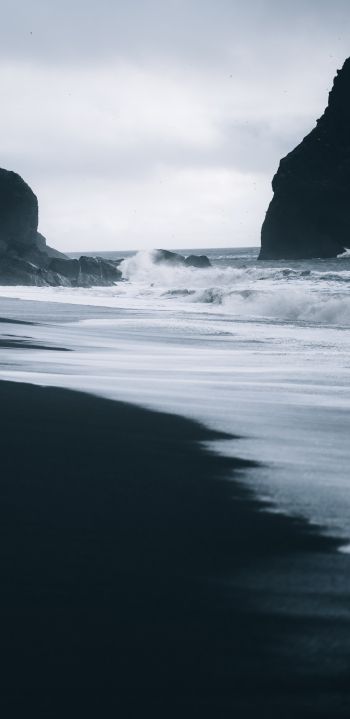 Обои 1080x2220 Пляж Рейнисфьяра, Исландия, темный