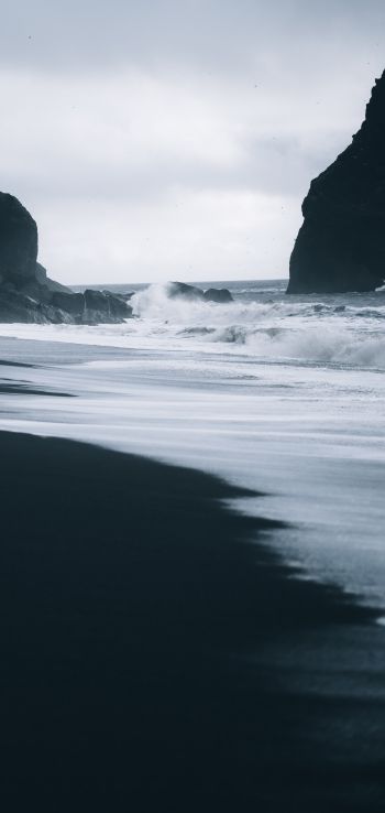 Обои 1440x3040 Пляж Рейнисфьяра, Исландия, темный