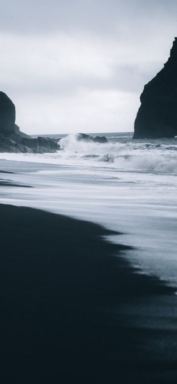 Обои 1080x2340 Пляж Рейнисфьяра, Исландия, темный