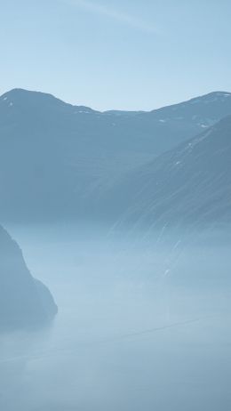 mountain landscape, fog, blue Wallpaper 720x1280