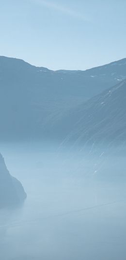 mountain landscape, fog, blue Wallpaper 1080x2220