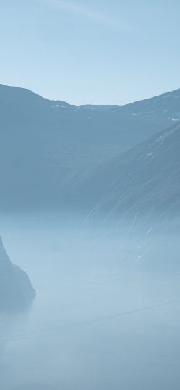mountain landscape, fog, blue Wallpaper 1170x2532