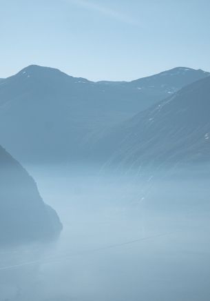 mountain landscape, fog, blue Wallpaper 1668x2388