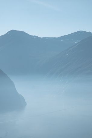 mountain landscape, fog, blue Wallpaper 640x960