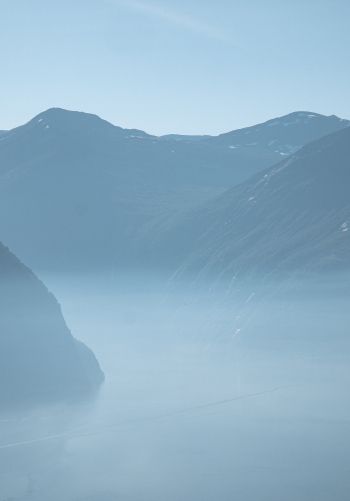mountain landscape, fog, blue Wallpaper 1668x2388