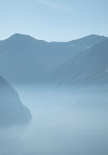 mountain landscape, fog, blue Wallpaper 1640x2360