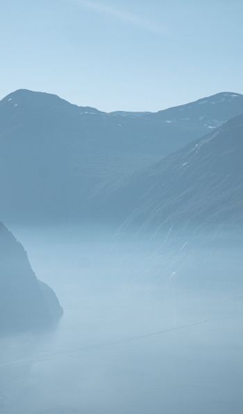 mountain landscape, fog, blue Wallpaper 600x1024
