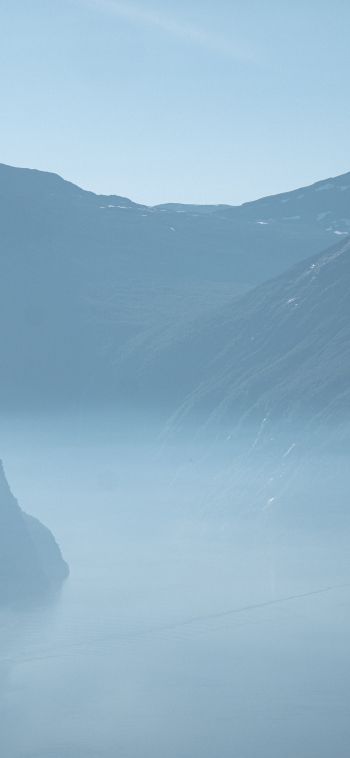 mountain landscape, fog, blue Wallpaper 1080x2340