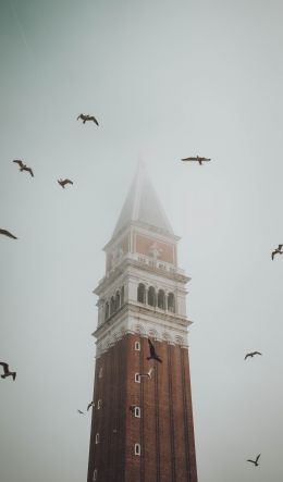 Обои 600x1024 башня, туман, Венеция