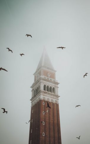 Обои 800x1280 башня, туман, Венеция