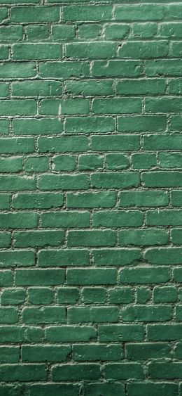 brick wall, wall, green wallpaper Wallpaper 1080x2340