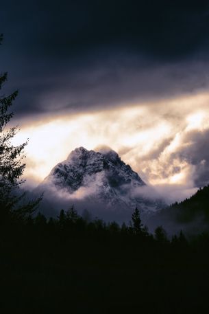 mountain landscape, gloomy, night Wallpaper 640x960