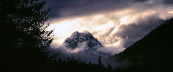 mountain landscape, gloomy, night Wallpaper 3440x1440