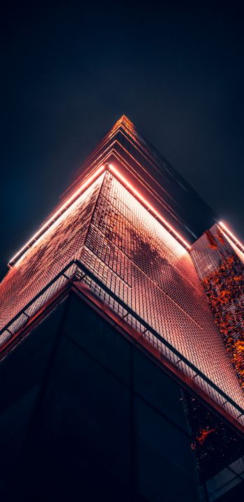 skyscraper, Warsaw, night Wallpaper 1080x2220