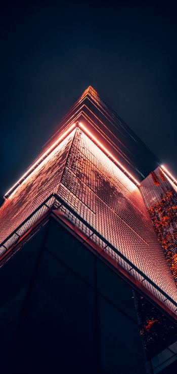 skyscraper, Warsaw, night Wallpaper 720x1520