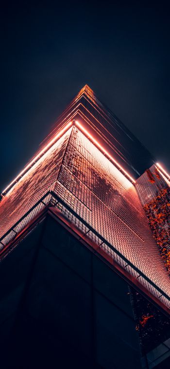 skyscraper, Warsaw, night Wallpaper 1080x2340