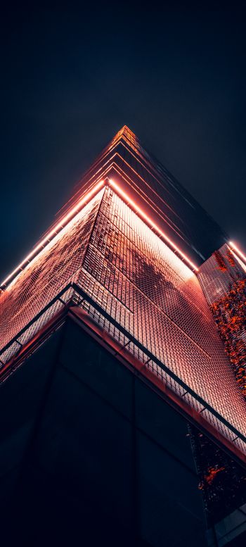 skyscraper, Warsaw, night Wallpaper 1080x2400