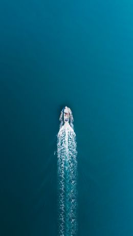 blue sea, boat, top view Wallpaper 640x1136