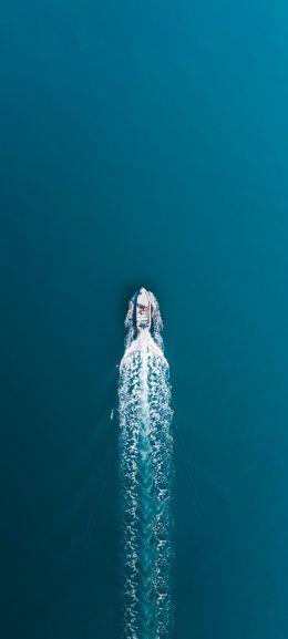 blue sea, boat, top view Wallpaper 720x1600