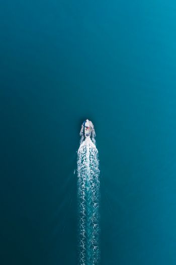 blue sea, boat, top view Wallpaper 640x960