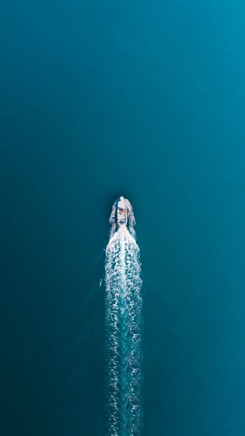 blue sea, boat, top view Wallpaper 720x1280