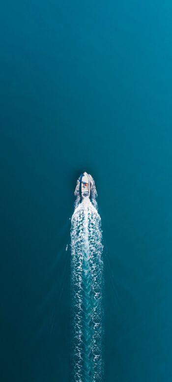 blue sea, boat, top view Wallpaper 720x1600