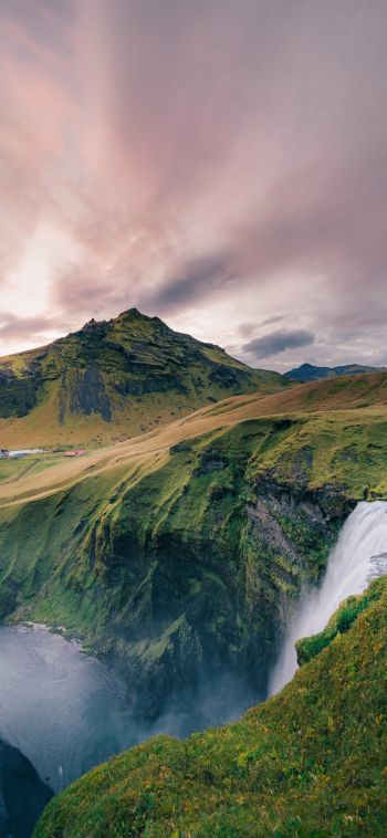 mountain landscape, waterfall Wallpaper 1080x2340
