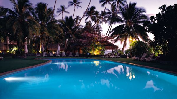 swimming pool, palm trees, rest Wallpaper 1600x900