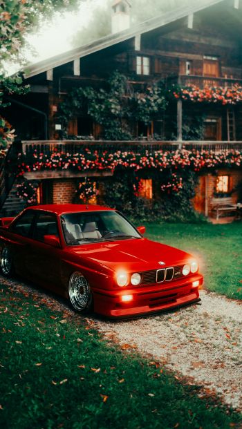 red BMW E30, classic car Wallpaper 640x1136