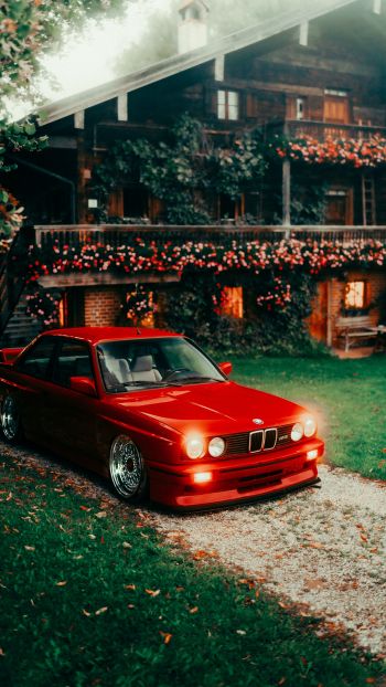 red BMW E30, classic car Wallpaper 1080x1920