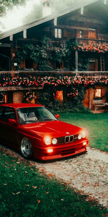 red BMW E30, classic car Wallpaper 720x1440