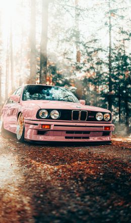 pink BMW E30, classic car Wallpaper 600x1024