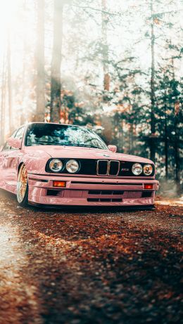 pink BMW E30, classic car Wallpaper 640x1136