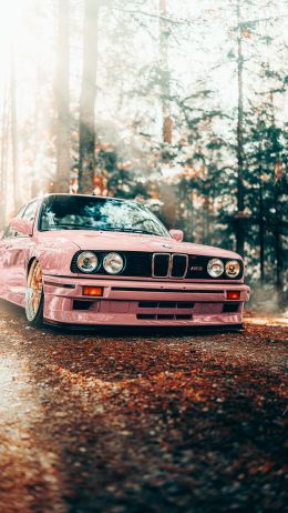 pink BMW E30, classic car Wallpaper 2160x3840