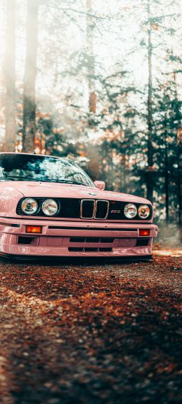 pink BMW E30, classic car Wallpaper 1080x2400