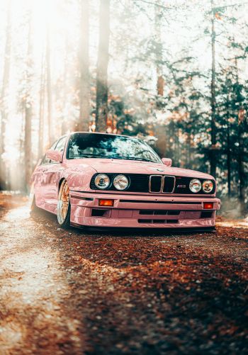 pink BMW E30, classic car Wallpaper 1668x2388