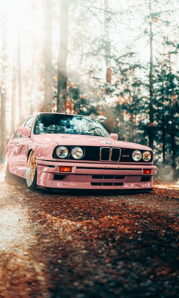 pink BMW E30, classic car Wallpaper 1200x2000