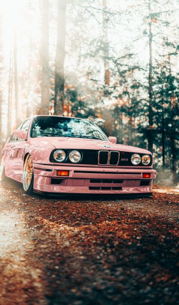 pink BMW E30, classic car Wallpaper 600x1024