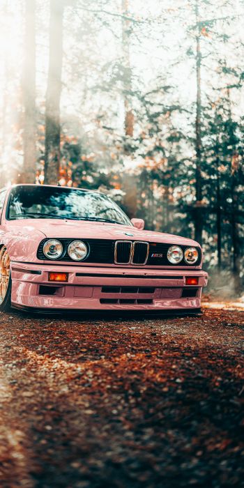 pink BMW E30, classic car Wallpaper 720x1440