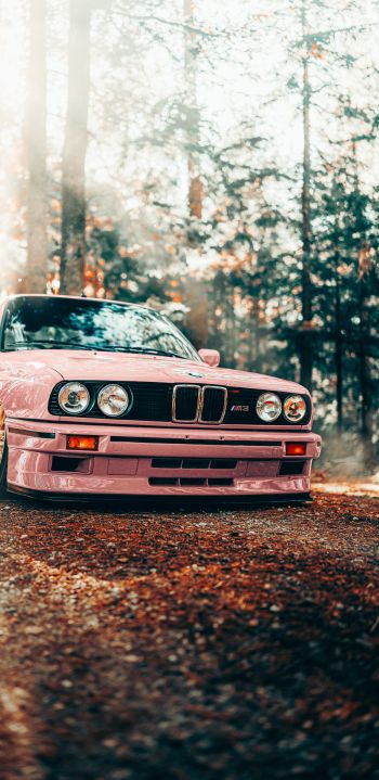 pink BMW E30, classic car Wallpaper 1440x2960