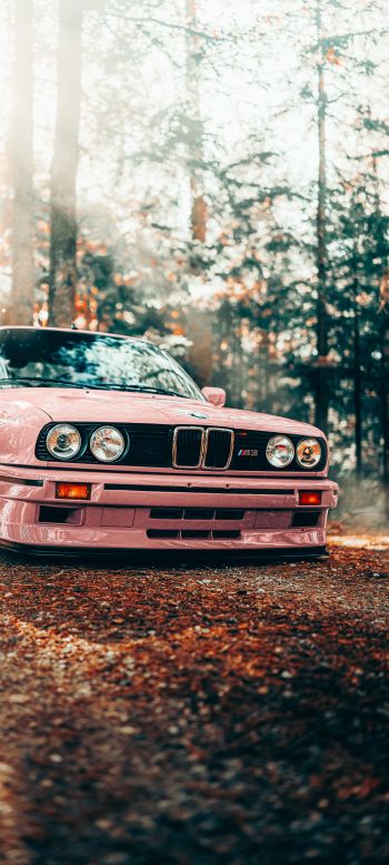 pink BMW E30, classic car Wallpaper 1080x2400