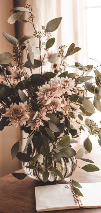 flower arrangement, aesthetic beige Wallpaper 1440x3040