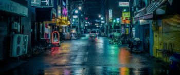 Обои 3440x1440 ночной город, переулок, Япония