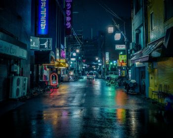 Обои 1280x1024 ночной город, переулок, Япония