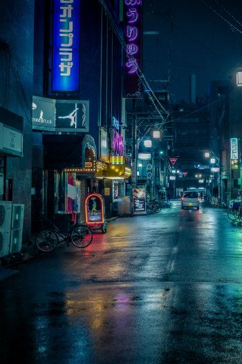 Обои 640x960 ночной город, переулок, Япония